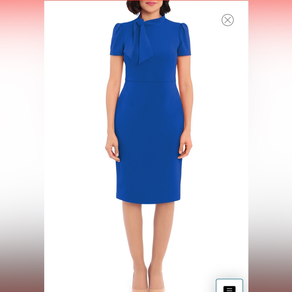 NWT Maggy London Tie Neck Puff Sleeve Scuba Crepe Dress